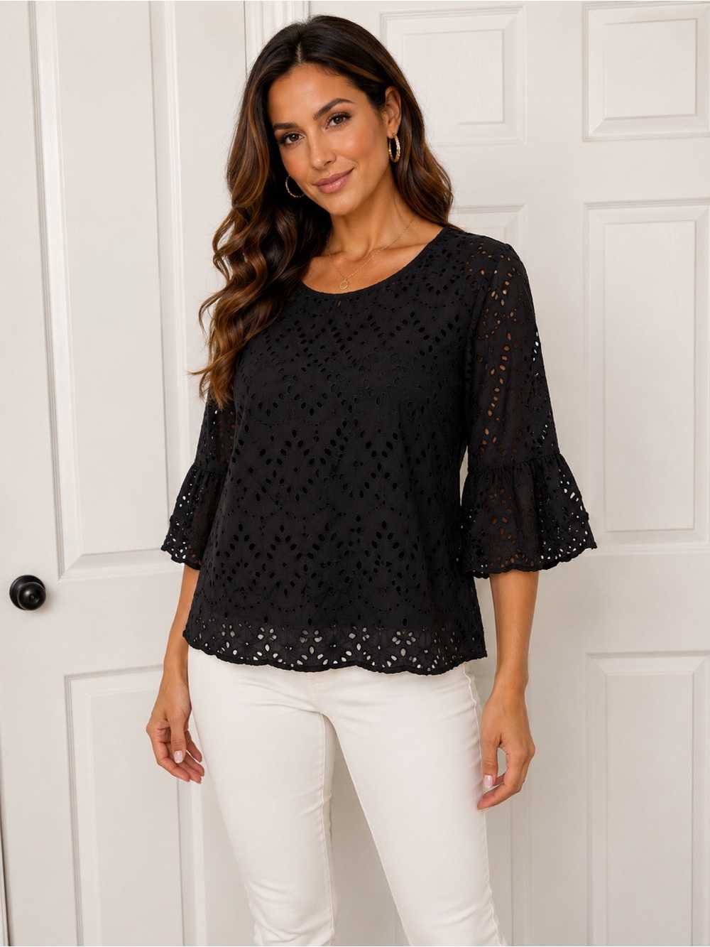 Ann Taylor Factory Black Eyelet Sleeveless Shell